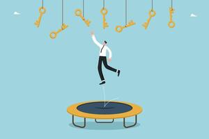 Man jumps from trampoline to get keys vector
