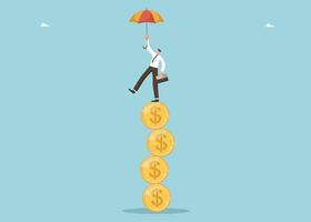 Man balancing on stack of coins vector