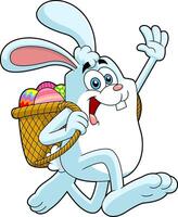 Easter Bunny Cartoon Character Running With A Basket And Eggs vector