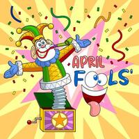 Funny Jolly Jester Monkey Toy Cartoon Character Exit From Surprise Box vector
