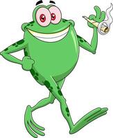 Funny Frog Cartoon Character Walking And Smoking A Joint vector