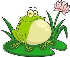 Smiling Frog Cartoon Character Sitting On A Leaf vector