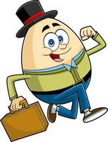 Happy Humpty Dumpty Egg Cartoon Character Running And Carries Briefcase vector