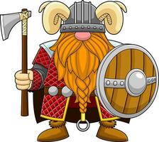 Gnome Viking Warrior Cartoon Character With Axe And Shield vector