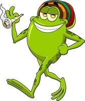 Smiling Frog Cartoon Character Walking And Smoking A Joint vector