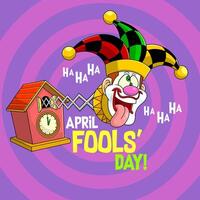 Funny Jolly Jester Toy Cartoon Character Exit From Cuckoo Birdhouse Clock vector