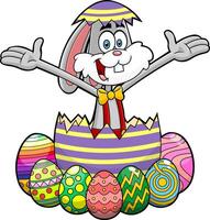Surprise Rabbit Cartoon Character Peeking Out Of An Easter Egg vector