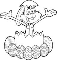 Outlined Surprise Rabbit Cartoon Character Peeking Out Of An Easter Egg vector