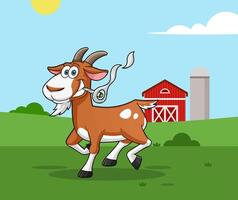Funny Goat Cartoon Character Running And Smoking A Join vector