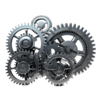 Metallic gears and COG wheels working together isolated on transparent background png