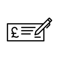 Money check with pound sign, cheque instrument with pound sterling currency symbol icon in line style design isolated on white background. Editable stroke. vector