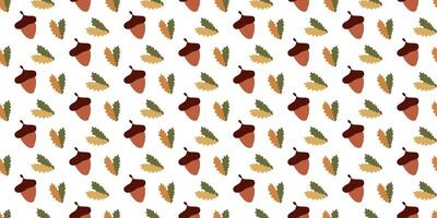 Seamless oak pattern. Acorns and leaves. background with Isolated Botany element on white. Template for Autumn Print on Textile, Fabric, Cover, Thanksgiving Celebration Gift Wrapping Paper vector