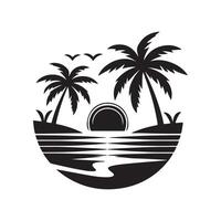 tropical sunset with palm trees and waves vector