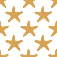 Seashells seamless pattern with starfish silhouette illustration in yellow color. Sea star sketch, seashell drawing. Summer beach seaside print for background, textile, fabric, wrapping paper vector