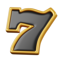Lucky number seven isolated on black background. 3D illustration png