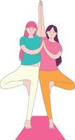 two people are doing yoga on a white background vector