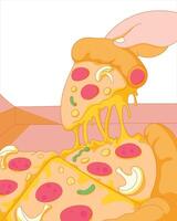 hand takes a slice of pizza from its place vector