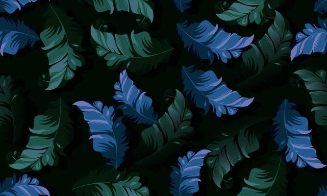 Seamless pattern with tropical leaves. Realistic botanical illustration. floral artistic dark background.