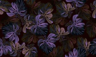 abstract colorful leaves. jungle leaves seamless floral pattern dark background. vector