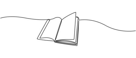 One continuous line drawing of Opened book, Education in school and library studying in simple linear style vector