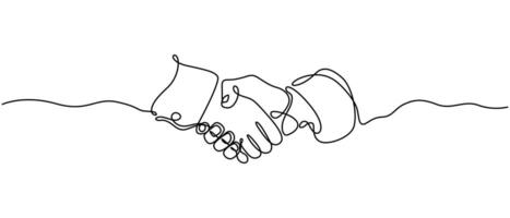 hand drawn continuous one line of handshake poster art print illustration vector
