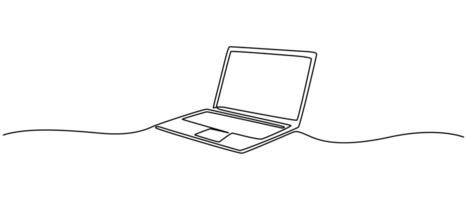 One line drawing of laptop gadget, Continuous line drawing of a modern laptop vector