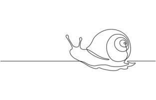one line drawing of isolated object snail, One single line drawing of exotic snail mascot concept. vector