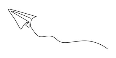 Continuous one line drawing of flying up paper plane. Creative business concept for startup and freedom and travel of craft airplane in simple linear style. Editable stroke vector