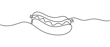 One line continuous hot dog fast food symbol concept, Silhouette of buns with sausage vector