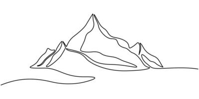 One continuous line drawing of mountain range landscape, Top view of mounts in simple linear style vector