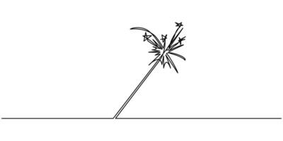 Sparklers burning in continuous line art drawing style vector