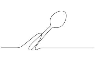 spoon fork place mat one line drawing continuous, Tableware Continuous Line Illustration vector