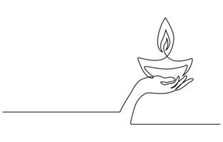 One line of candle diwali isolated on white background, Hand drawing single continuous line vector