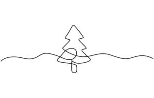 Continuous one line drawing of Christmas tree, garland and decorations vector