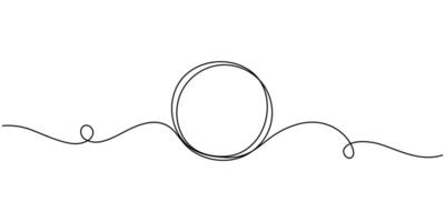 Continuous one line drawing of black circle, Round frame sketch outline on white background vector