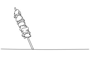 Continuous line drawing Shish kebab on skewers, illustration black line on white background vector
