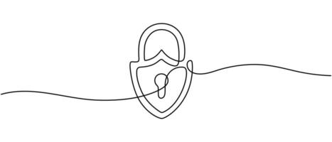 Protection Continuous Line Illustration, Padlock in continuous line art drawing style vector