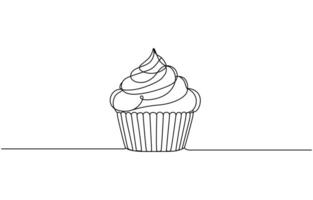 Cupcake continuous line art, Continuous Line Drawing Of Cup Cake, One Line Of Muffin Cake vector