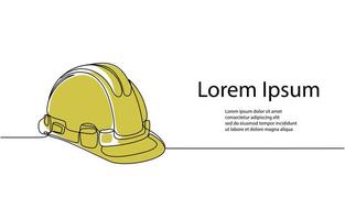 Single continuous line drawing worker helmet vector