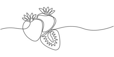Single continuous line drawing of organic strawberry for fruit icon fresh berries fruitage concept vector
