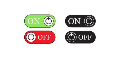 Switch toggle buttons ON OFF. Slider interface power icons. Mobile app switch buttons. Stock vector
