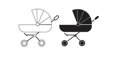 Baby stroller icon in linear, outline icon isolated on white background vector