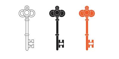 Vintage key black silhouette design, security metal collection vector