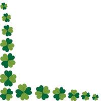 Square corner border of four leaf clover in different sizes in trendy green. Greeting design concept Isolated. Lettering, inscriptions, cards, posters, banner, price tag, label or web template. vector