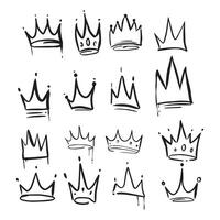 Set of Crown doodle icon with hand drawn style vector