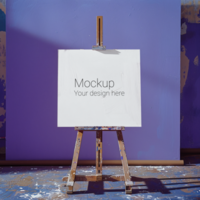 Mockup of a canvas on an easel in a studio psd