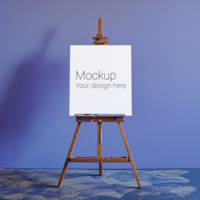 Mockup of a canvas easel with a blank canvas on it psd