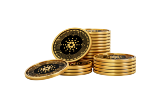 3d Stack Of Golden Cryptocurrency Cardano Rounded Coins Stack 3d Illustration png