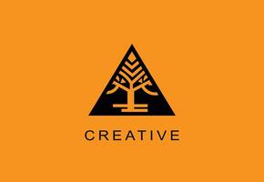 Modern tree logo with triangular frame. vector