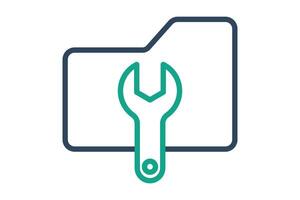 Data management icon. folder with wrench. icon related to organize. line icon style. data analytics elements illustration vector